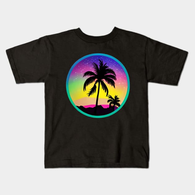 Synthwave retro colorfull  sunset palms sticker Kids T-Shirt by SJG-digital